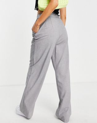 Reclaimed Vintage 90s wide straight leg pants in gray and white pinstripe