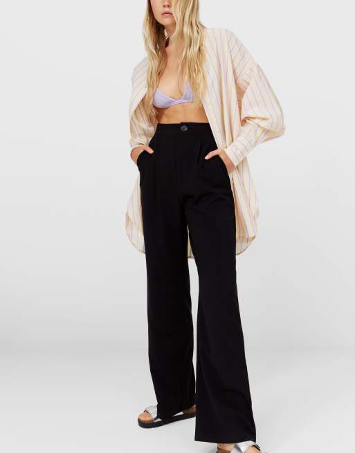 Asos Stradivarius Petite wide leg relaxed dad pants in gray, ASOS