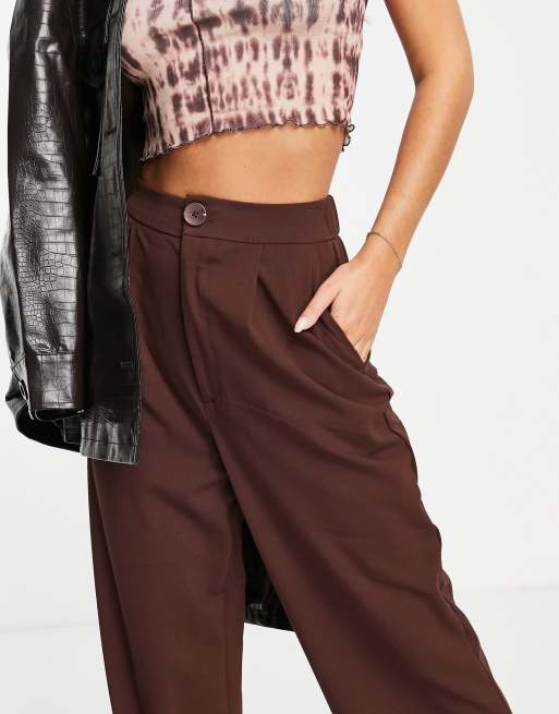 Stradivarius wide leg relaxed dad pants in chocolate brown