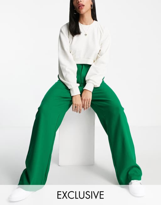 Stradivarius wide leg relaxed dad pants in green part of a set