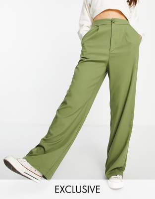 Stradivarius Wide Leg Relaxed Dad Pants In Light Khaki Part Of A Set Green Modesens