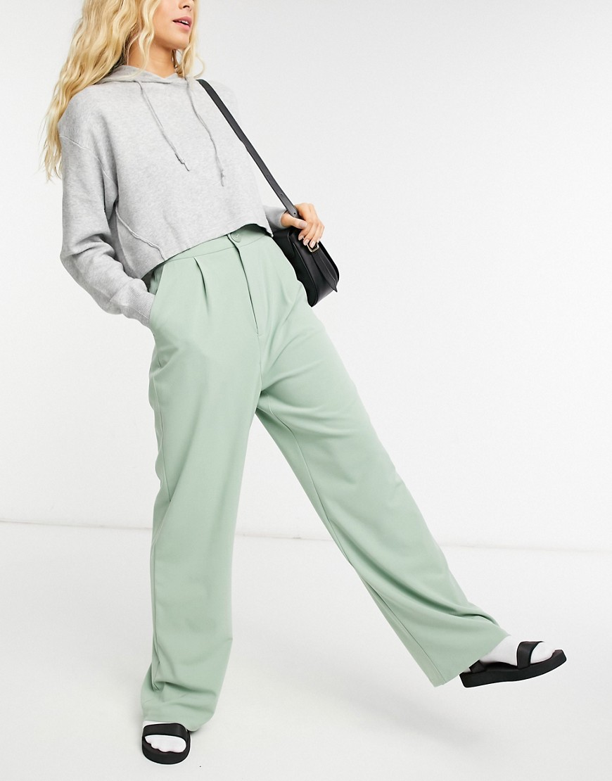 Stradivarius wide leg relaxed dad pants in sage green-Neutral