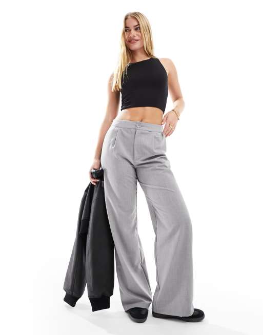  Stradivarius wide leg relaxed dad trouser in dark grey