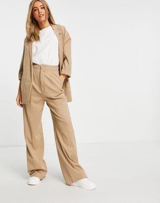 Stradivarius wide leg relaxed dad trousers co-ord in beige pinstripe | ASOS
