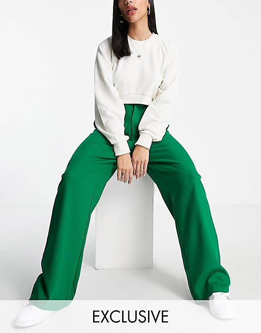 Trousers & Leggings Stradivarius wide leg relaxed dad trousers co-ord in green 