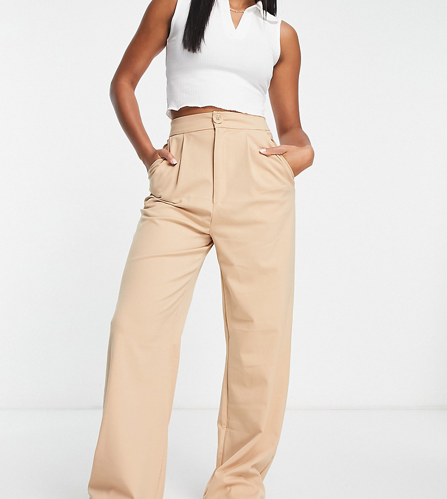Stradivarius wide leg relaxed dad trousers in beige-Neutral
