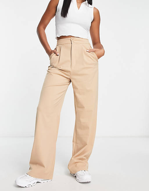 Stradivarius wide leg relaxed dad trousers in beige
