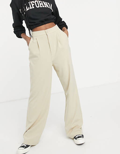 Stradivarius wide leg relaxed dad trousers in beige | ASOS