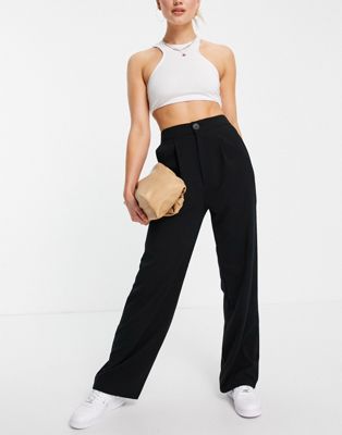 Stradivarius wide leg relaxed dad trousers in black  | ASOS