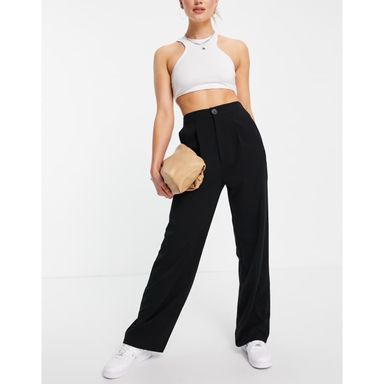 ASOS DESIGN wide leg dad pants with rolled waistband in khaki