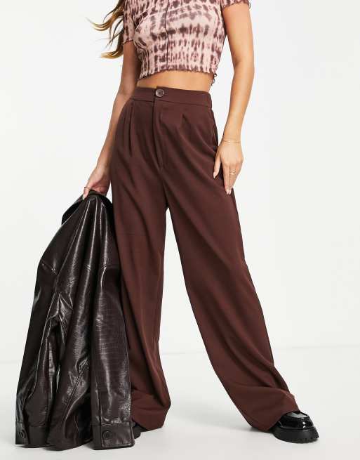 Stradivarius wide leg relaxed dad trousers in chocolate brown