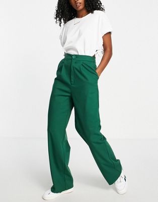 Stradivarius wide leg relaxed dad trousers in green
