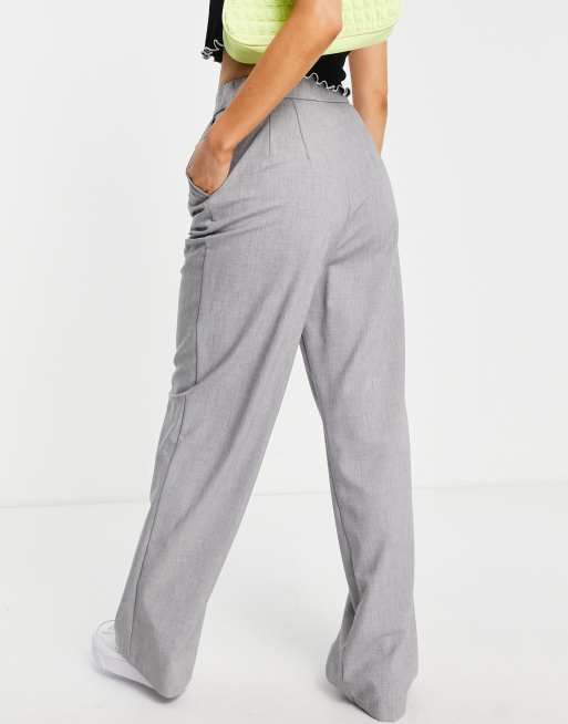 Stradivarius Petite tailored wide leg pants in gray