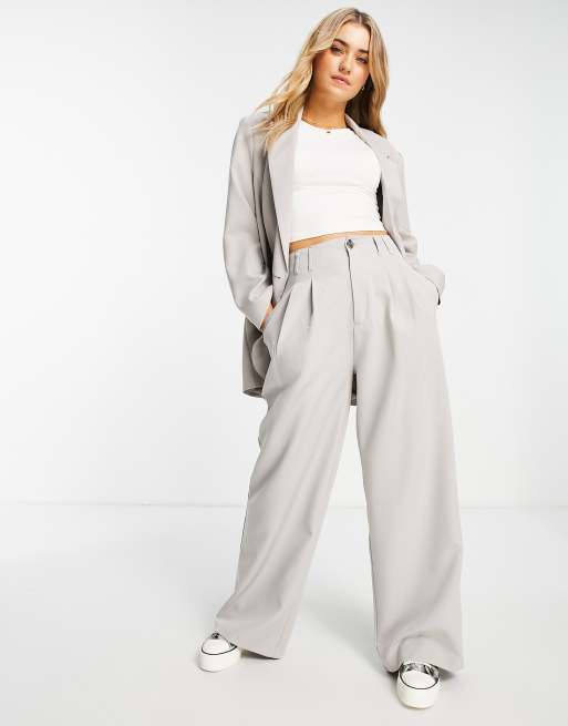 Stradivarius wide leg relaxed dad trousers in slate grey