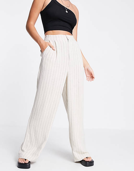 Stradivarius wide leg relaxed dad trousers in stripe