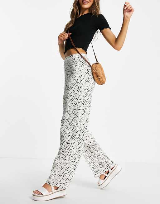 Stradivarius wide leg relaxed pants in white polka dot