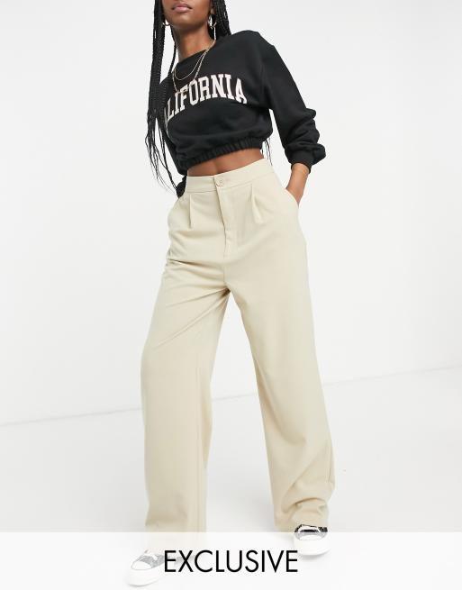 Stradivarius Wide Leg Relaxed Tailored Dad Pants In Beige Asos