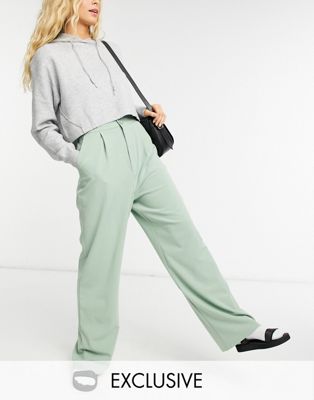 Stradivarius wide leg relaxed tailored dad trousers in sage green