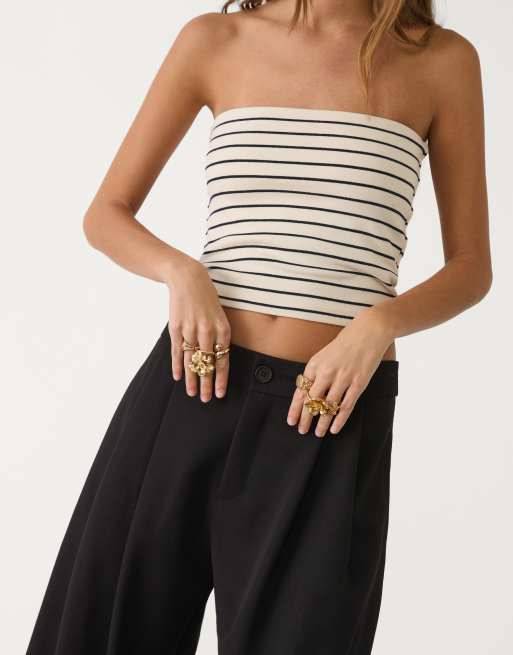 Stradivarius wide leg smart trousers with darts in black