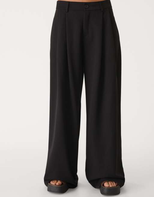 Stradivarius wide leg smart trousers with darts in black