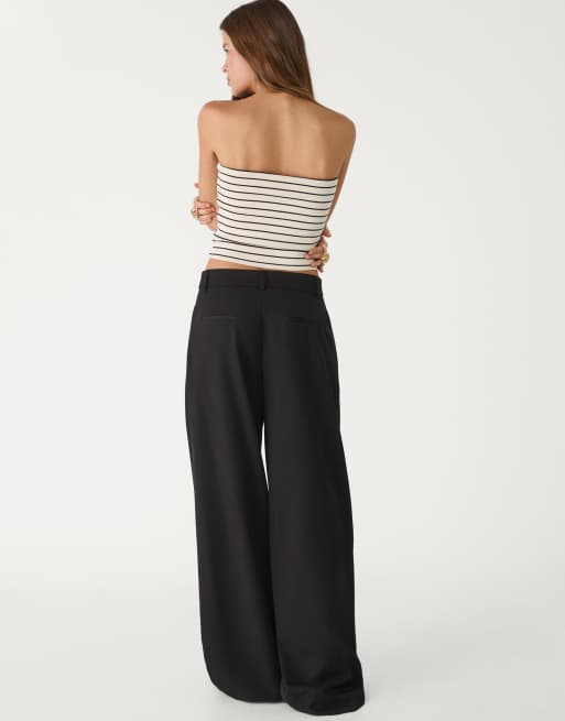 Stradivarius wide leg smart trousers with darts in black