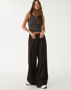 Stradivarius wide leg smart trousers with darts in brown