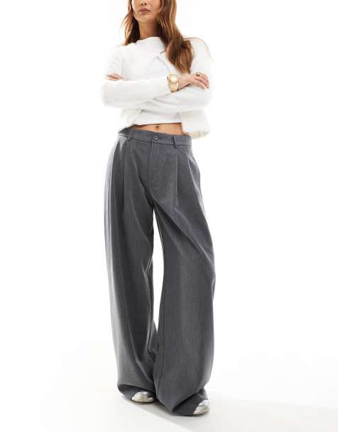 Stradivarius wide leg smart trousers with darts in dark grey