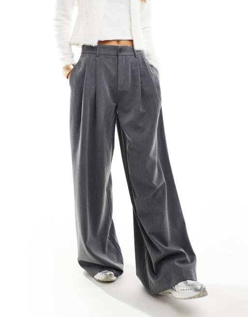Stradivarius wide leg smart trousers with darts in dark grey