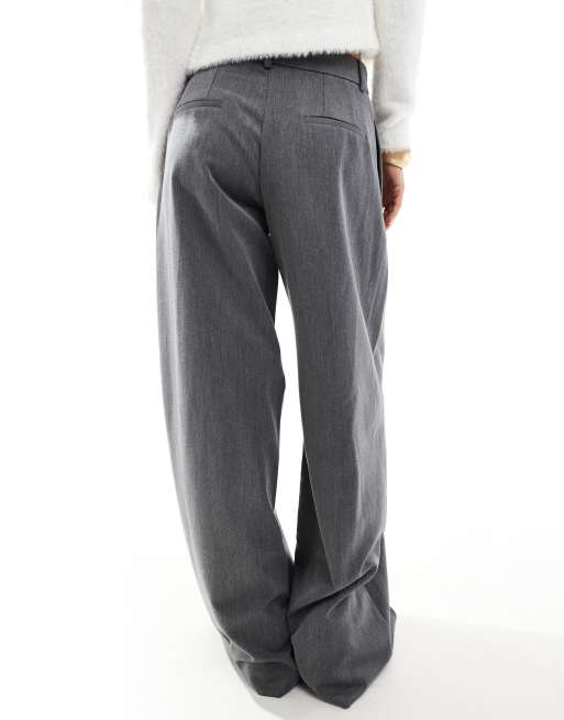 Stradivarius wide leg smart trousers with darts in dark grey