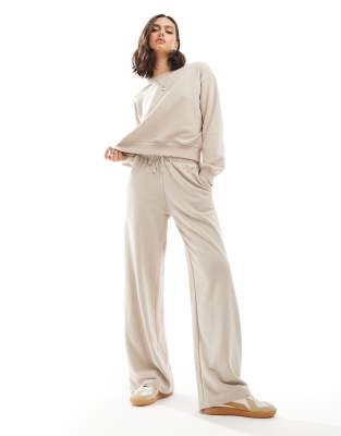 wide leg sweatpants in beige - part of a set-Neutral