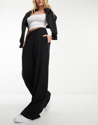 Stradivarius Cropped Linen Wide Leg Pants In Black