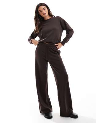 Stradivarius Wide Leg Sweatpants In Chocolate-brown
