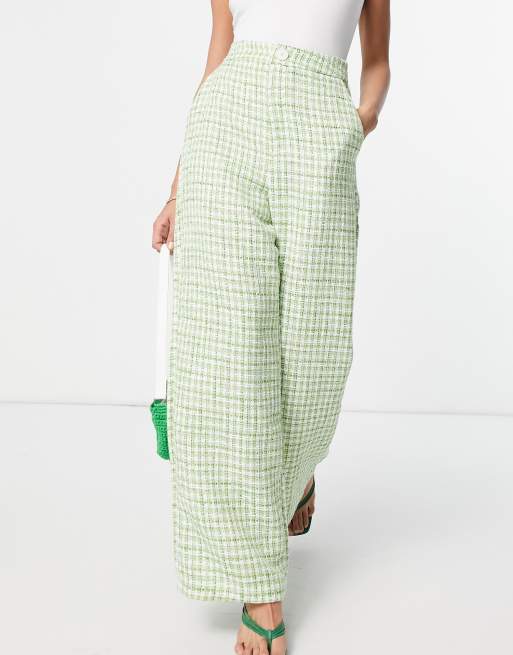 Stradivarius wide leg tailored dad trouser in green check ASOS