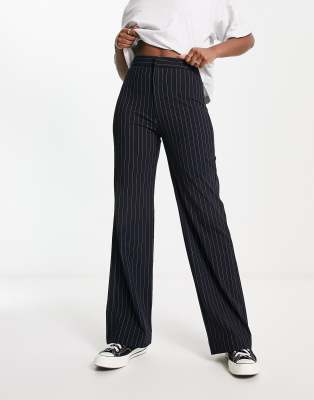 Iyah Pants - High Waisted Tailored Pants in Navy Pinstripe