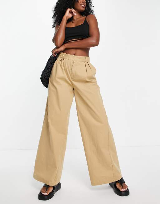 Stradivarius wide leg tailored trouser in beige | ASOS