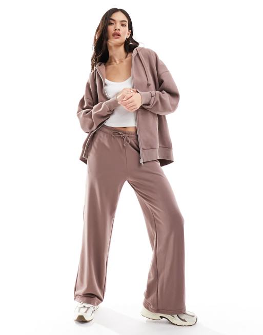 Stradivarius wide leg trackies in washed brown (part of a set)