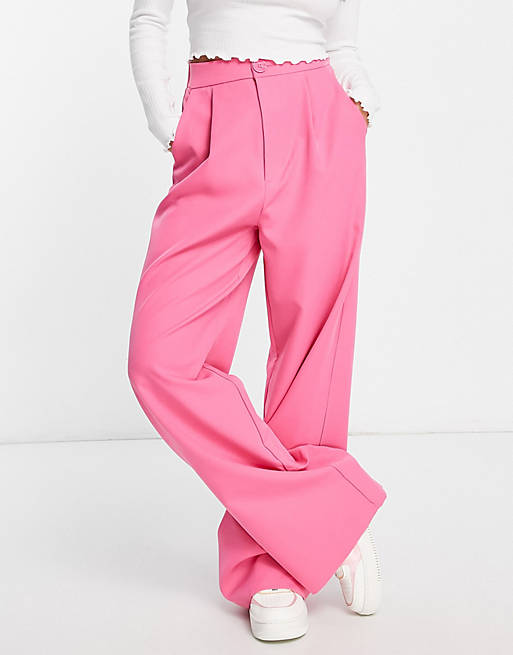 Stradivarius wide leg trouser in hot pink