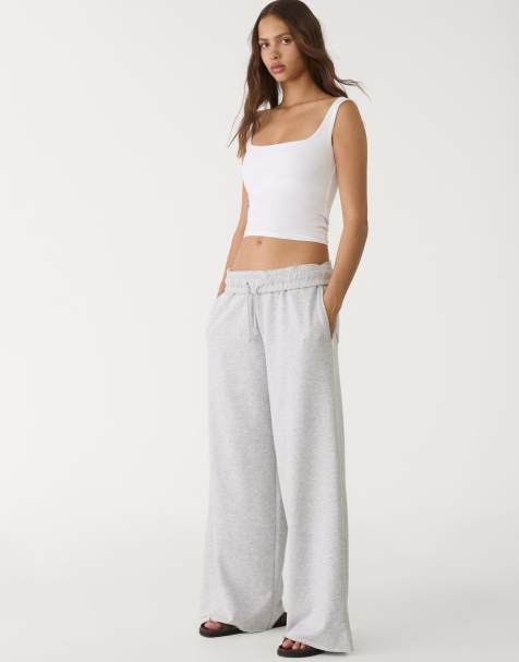 Stradivarius wide leg trousers with trim detail in grey melange - view 1