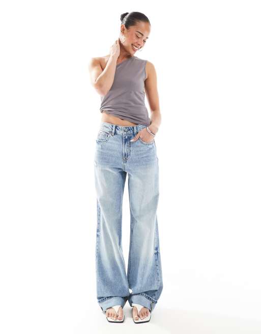 Stradivarius wide leg turn up dad jeans in light blue