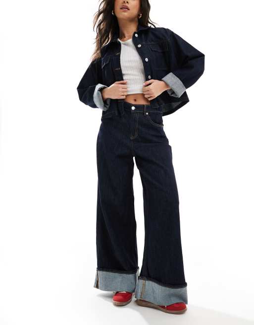 Stradivarius wide leg turn up jean in indigo