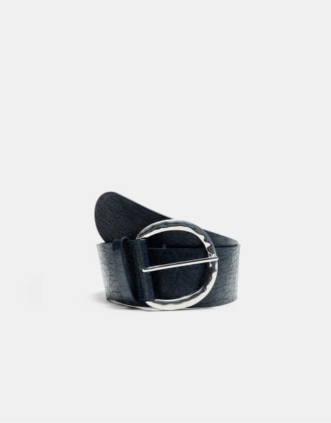 Stradivarius Wide round buckle belt in electric blue - view 1