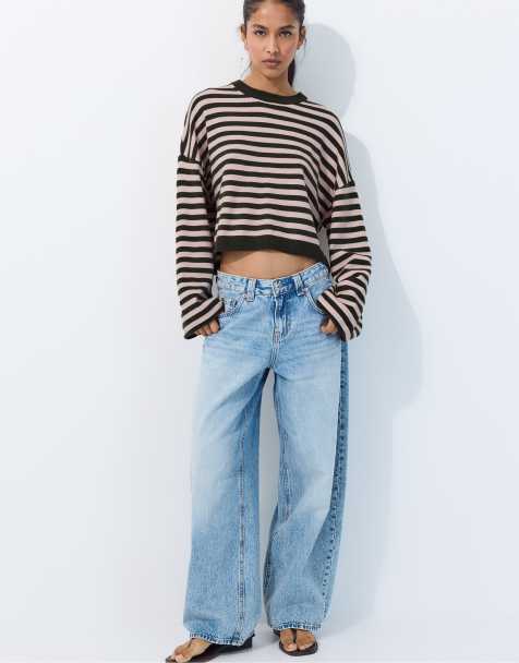 Stradivarius Wide sleeve cropped knit jumper in khaki - view 1