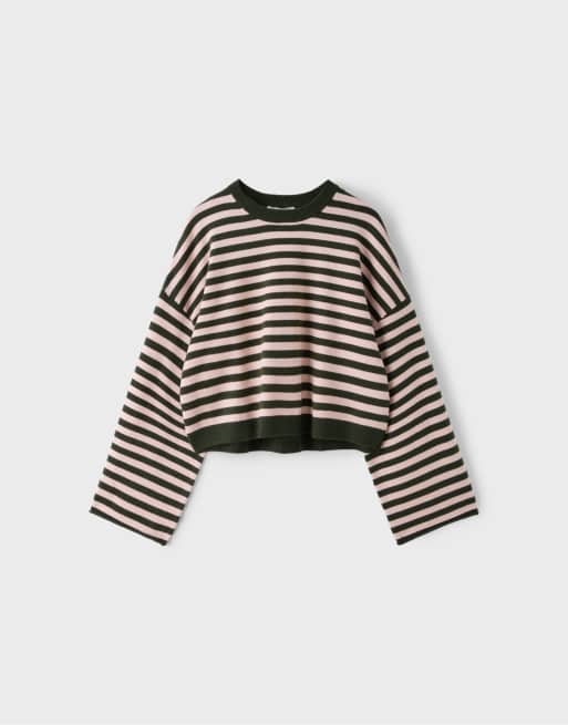 Stradivarius Wide sleeve cropped knit jumper in stripes, 6 of 7