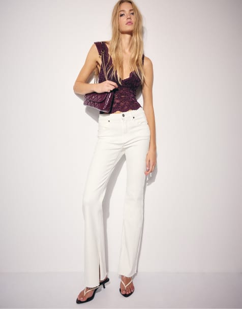 Stradivarius Wide-strap lace top in purple - view 1