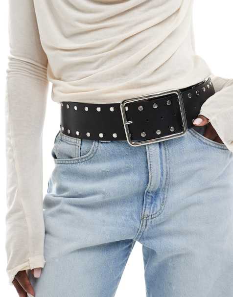 Stradivarius wide studded belt in black - view 1