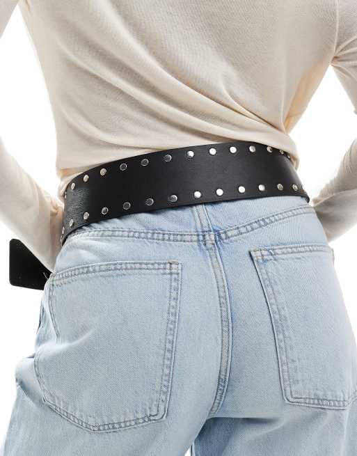 Stradivarius wide studded belt in black ASOS