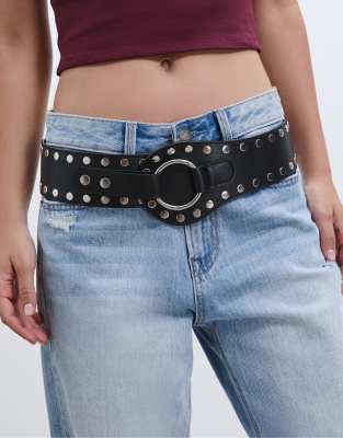WIDE STUDDED BELT BLACK main image 1