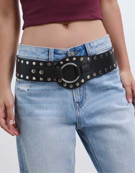 Stradivarius Wide studded belt in black - view 1