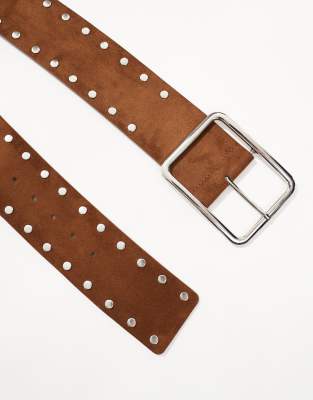 Stradivarius Wide Studded Belt In Brown