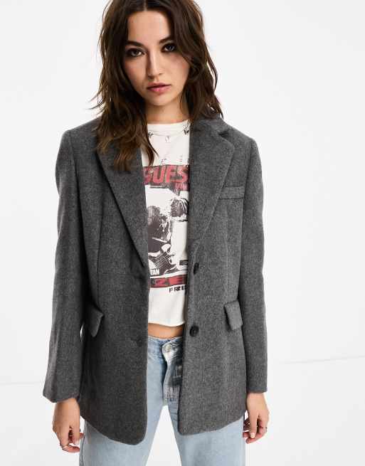 Stradivarius wool blend blazer in dark grey | ASOS